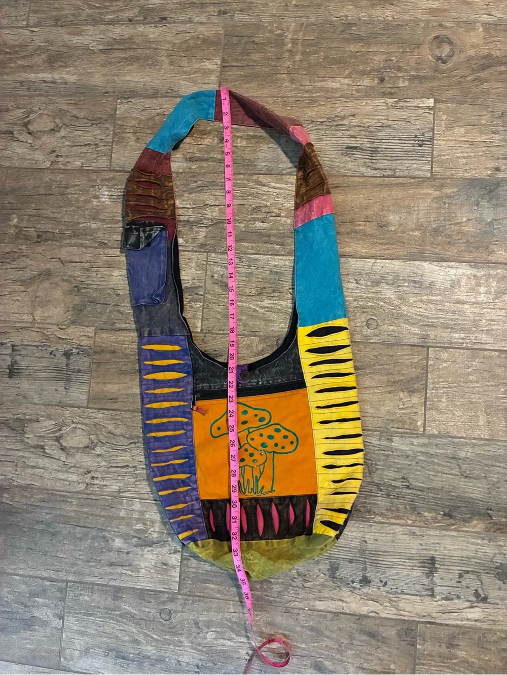 Patchwork Multicolor Mushroom Print Crossbody Bag